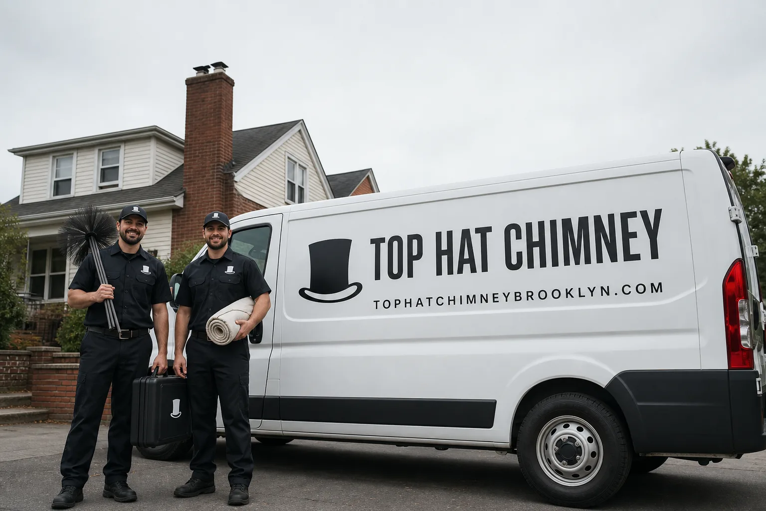 Top Hat Chimney chimney cleaning service vehicle and crew in Brooklyn, NY